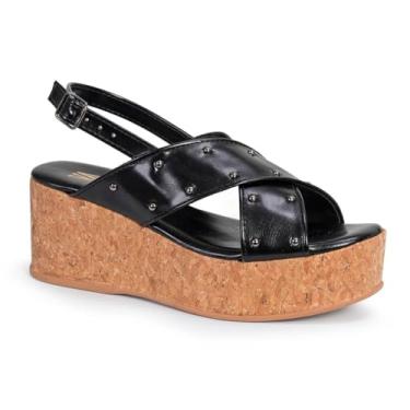 Imagem de Sandalia Feminina Plataforma X Tachas Anabela Confortável Via Angel 10301 (Preto, BR, Adulto, Numérico, 37)
