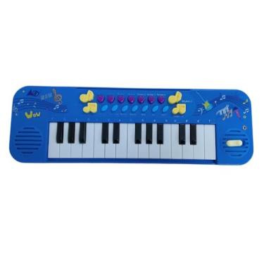Imagem de kit teclado musical infantil com microfone - azul brinquedo musical teclado infantil com microfone