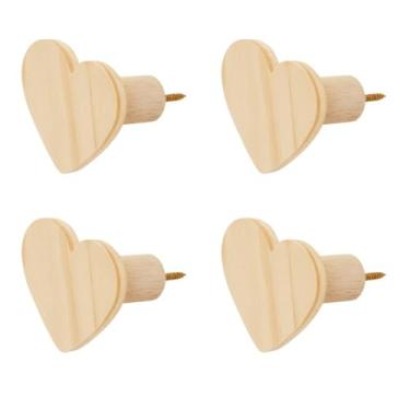 Imagem de Kit 4 Ganchos Cabideiro de Madeira Pinus Pendurador Parede Formato Coração Decorativo
