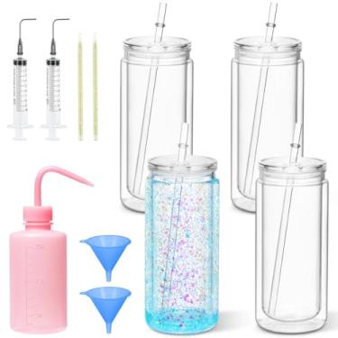 Imagem de Maucircol Copo de globo de neve de acrílico de 590 ml, incluindo kit DIY, pacote com 4 copos de globo de neve de plástico pré-perfurado para globo de neve com glitter, faça você mesmo