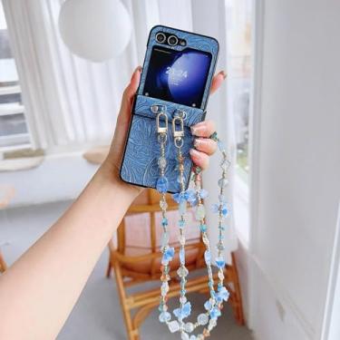 Imagem de Capa para Samsung Galaxy Z Flip6 Crossbody Cordão Glitter Contas Coloridas Couro PU Capa à Prova de Choque (Para Samsung Galaxy Z Flip6/Cinza)