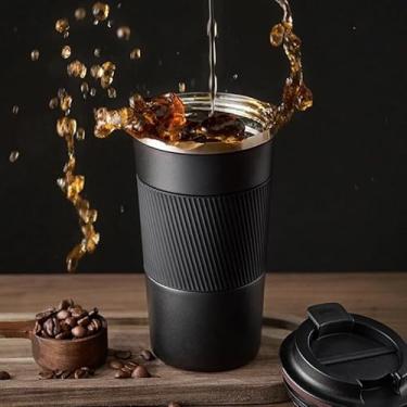 Imagem de Copo Térmico Aço Inox 500ml - Copo com Tampa para Café Quente e Bebidas Frias (preto)