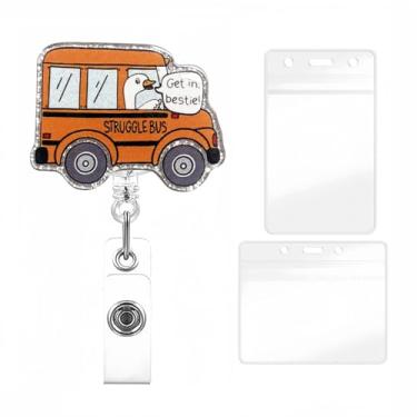 Imagem de YIHONGYAN Carretel de crachá, porta-crachás, retrátil, clipe giratório, carretéis engraçados, kit de acrílico para ônibus ganso com glitter design para mulheres, unissex, professores, presentes de