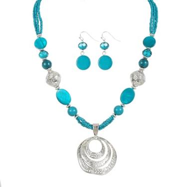 Imagem de Jules D. Conjunto de colar e brincos com pingente de círculo multiredondo, contas coloridas, colares estilosos, bijuterias de fantasia, Large, contas de vidro, Sem Pedra Preciosa