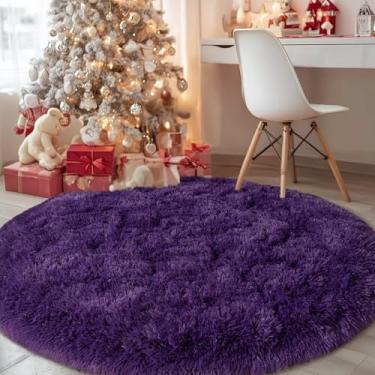 Imagem de Tapete redondo roxo para quarto, tapetes circulares de 1,2 m para sala de estar, tapete felpudo macio para adolescentes, meninas, meninos, berçário, dormitório, decoração de casa, estética