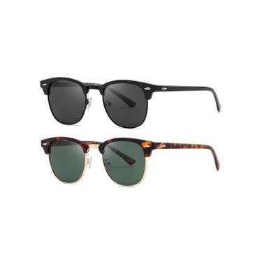 Imagem de (Pacote com 2) Óculos de sol polarizados para homens e mulheres sem armação sem aro para dirigir óculos de sol com bloqueio UV, preto/cinza + hawksbill/verde