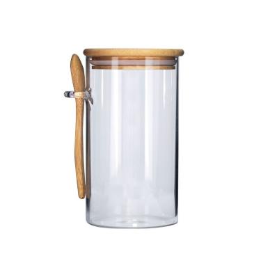 Imagem de Pote Vidro Hermético 870ml Com Tampa Bambu E Colher Bambu - Tuut