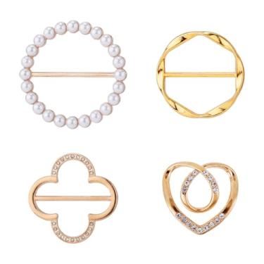 Imagem de 4 peças de clipe de anel de cachecol, clipes de gravata para camisa, moda, cachecol, fivela, anel, liga de zinco, suporte de envoltório de roupas, broche de botão de canto para mulheres, para roupas