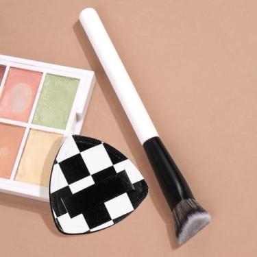 Imagem de Pincéis de maquiagem corretivo de precisão angular pincéis de maquiagem para creme, líquido, pó com puff de maquiagem, branco e preto