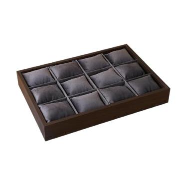 Imagem de FashionCha Gaveteiro de Veludo, Organizador de Relógios, 12 Compartimentos, Almofadas, Pulseiras, Relógios, Joias, Bandeja Organizadora para Cômodas, Cinza Por Dentro