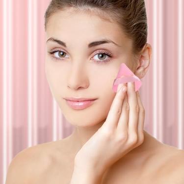 Imagem de 6 unidades de esponja de maquiagem de rosto de veludo macio triângulo puffs de pó molhado e seco para base, pó em pó (com maquiagem) rosa