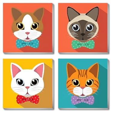 Imagem de Ammklfh Pacote com 4 tintas para gatos emolduradas por números, kit fácil de pintar por números para adultos iniciantes, kits de tinta acrílica para aquarela por números em tela para presentes de