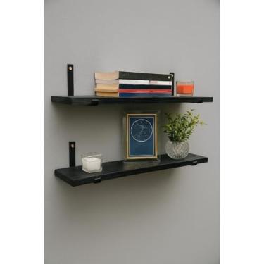 Imagem de Kit 4 Prateleira Industrial Com Mão francesa de ferro invertida Nicho Decoração rustica(2,Preta)