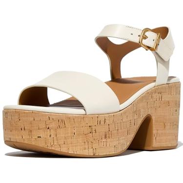 Imagem de FitFlop Sandálias femininas plataformas de couro/cortiça com tira no tornozelo, Paris Bege, 35