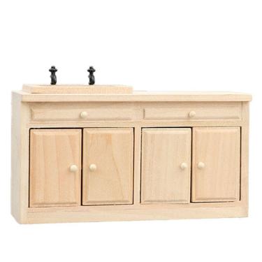 Imagem de Móveis de casa de bonecas em miniatura Armário de pia de cozinha em madeira