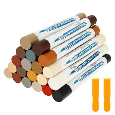 Imagem de ZJRDYYK Bastões de cera de enchimento de madeira de 20 cores, marcadores de reparo de arranhões, giz de cera de reparo de móveis, marcador de retoque de móveis para arranhões, manchas, arranhões