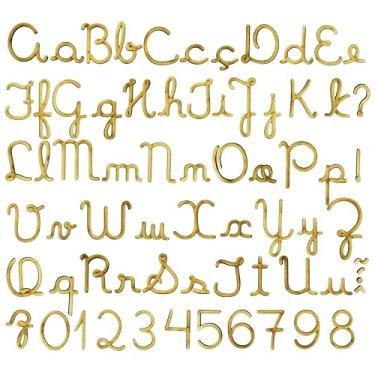 Imagem de Alfabeto e Números Pedagógicos em MDF, Letra Cursiva Maiúscula e Minúscula, 7cm de Altura, 3mm de Espessura, Material Cru, Completo de A a Z com Números 0-9