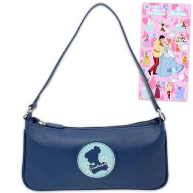 Imagem de Disney Bolsa Cinderela para adultos – Pacote com bolsa de mão princesa de 23 cm para mulheres Plus Stickers | Conjunto de bolsa de ombro Cinderela