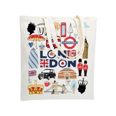 Imagem de WZJHCL London Trip Tote Bag London Travel Gift London Vacation Gift London Holiday Tote Shopping Bag England London Souvenir, Bolsa London, Large