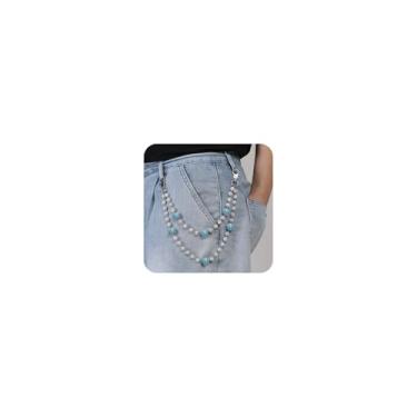 Imagem de RWQIAN Corrente de calça em camadas para homens e mulheres, calça jeans punk corrente de bolso com contas de discoball hip hop carteira de beisebol correntes correntes de motociclista cinto chaveiro