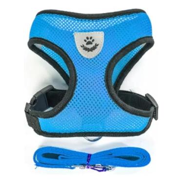 Imagem de Coleira Peitoral Com Guia Regulável Pet Cachorro Gato (Azul, M)