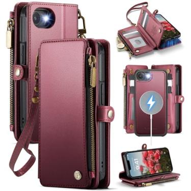 Imagem de Defencase Capa carteira magnética para iPhone 16E compatível com Magsafe com bloqueio de RFID, bolso com zíper e porta-cartão para mulheres e homens, capa removível de couro sintético para iPhone 16e