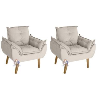Imagem de Kit 02 Poltrona/Cadeira Decorativa Opala Glamour Bege Com Pés Quadrado