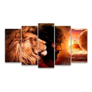 Imagem de Kit quadro decorativo 5 peças 95x60cm Leão De Judá