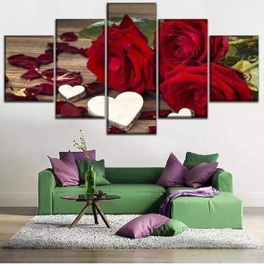 Imagem de Kit quadro decorativo 5 peças 95x60cm Rosas Flores Vermelhas