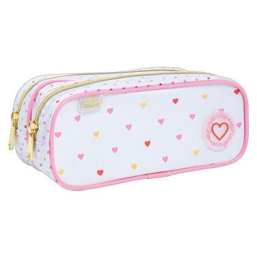 Imagem de Estojo Escolar Infantil Duplo Académie Coração Metalizado 8554 Azul - Tilibra