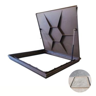 Imagem de Tampão Tampa Casa Máquinas Piscina 80x80 Com Amortecedor Canaleta Invisível Marrom