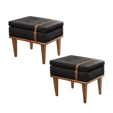 Imagem de Conjunto - 2 Puffs Banqueta Londres Luxo Castellar Móbile Corino Preto