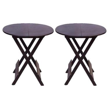 Imagem de Kit 2 Mesas Redondas Dobráveis Em Madeira Maciça 70X70 Marrom Ideal Para Bares E Restaurantes