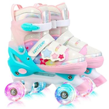 Imagem de LEVYTEMP Patins infantis para meninas e crianças com rodas iluminadas, ajustáveis em 4 tamanhos (10 a 7,5 anos), design estrela, sistema de segurança triplo, presente ideal para idades de 3 a 12 anos