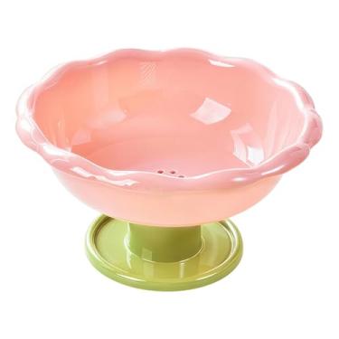 Imagem de Fenteer Fruteira elevada com orifícios de drenagem, bandeja para doces, fácil de limpar, para sala de estar, suporte para vegetais, 26x14cm, pedestal, Rosa