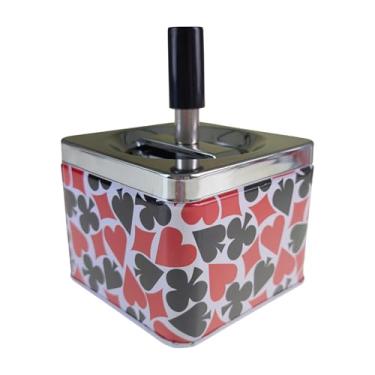 Imagem de Cinzeiro Com Tampa Basculante Giratória Reservatório Inox Sem Cheiro Quadrado Várias Estampas (Estampa Naipes - MOD I, 1)