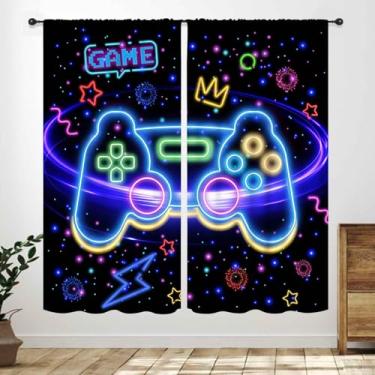 Imagem de Cortinas de janela de jogos para quarto de meninos, controle de jogos azul anime tema gamer cortinas de janela legais tratamentos quarto de crianças adolescentes sala de estar sala de jogos 2 painéis