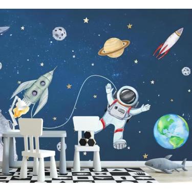 Imagem de PYFFYP - Papel de parede espacial dos desenhos animados planeta papel de parede murais para quarto de crianças do berçário (não descasque e cole)