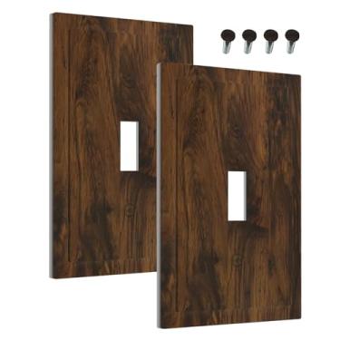 Imagem de Wmhusu Capa decorativa para interruptor de luz, marrom rústico, textura de madeira, textura de madeira, 1 gangue, capa de placa de parede, interruptor único, placa elétrica para decoração de quarto de
