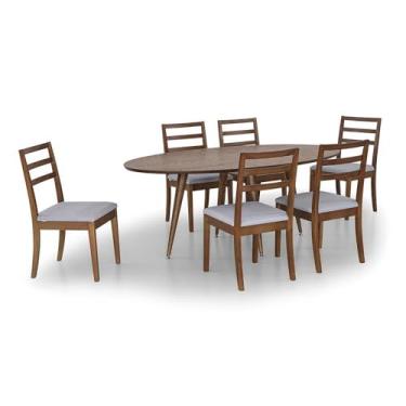 Imagem de Mesa de Jantar 6 Cadeiras Herval Madrid, Cinza/amêndoa, 190x110 cm