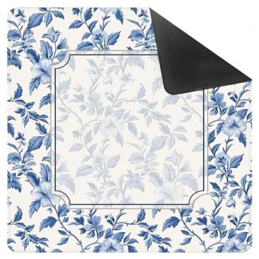 Imagem de Yhtrg Blue and White Chinoiserie Floral Mahjong Mat for Table 31.5 x 31.5 in, Vintage Blue Oriental Chinese Anti-Slip Mahjong Table Cover Tablecloth for Poker Board Card Tile Game Dominoes