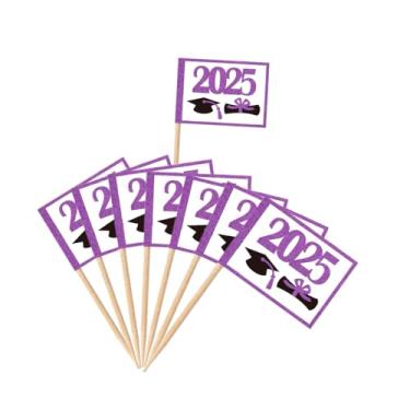 Imagem de BQTBQT 100 Pcs Mini Graduation 2025 Toothpick Flags Decorations Party Theme, Graduates of the Class of 2025 Cap Diploma Cupcake Toppers Cocktail Food Flags Decor（Purple）