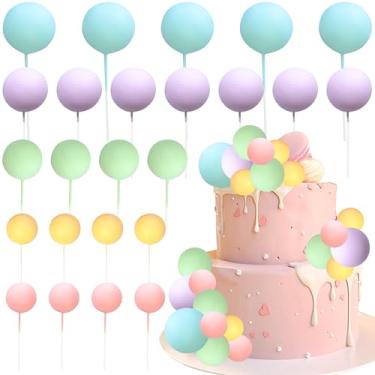 Imagem de Gyufise 50 peças de topo de bolo de bola, mini balões, decoração de bolo, bolas de espuma, topos de bolo para revelação de gênero, chá de bebê, artigos de festa de aniversário, multicoloridos