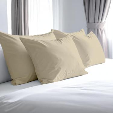 Imagem de Conjunto de 4 fronhas padrão bege 800 fios 100% algodão egípcio com algodão de fibra longa e trama de cetim, hotel macio e sedoso - como capas de travesseiro de cama para dormir confortável, ajuste
