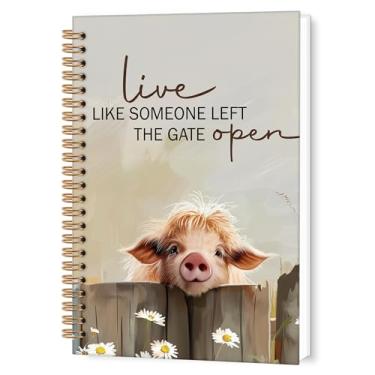 Imagem de TWRVI Caderno espiral Pig Gifts, caderno pautado na faculdade Farmhouse Pig para material de escritório, Live Like Someone Left The Gate Open Cadernos de diário 14 x 8,7 cm, 164 páginas