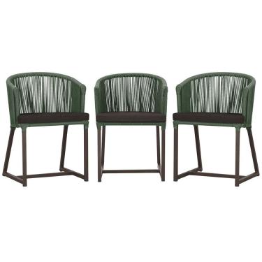 Imagem de 3 Cadeiras De Jantar Noronha Marrom Corda Náutica E9 Trama Verde