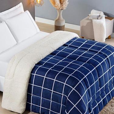 Imagem de Coberdrom Sherpa E Flannel Austin Solteiro Manta 150g 01 Peça - Marinho