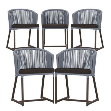 Imagem de 5 Cadeiras De Jantar Noronha Marrom Corda Náutica E9 Trama Prata