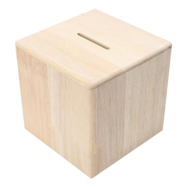 Imagem de Cofrinho, quadrado de madeira, design minimalista, 10x10x10cm