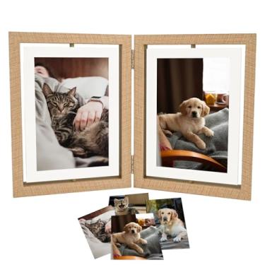 Imagem de Yongvelin Moldura giratória de 10 x 15 cm, tela dupla face, 4 fotos para mesa e mesa, moldura flutuante de madeira com dobradiça frontal de vidro, dobrável, 10 x 15 cm, porta-retratos de colagem dupla